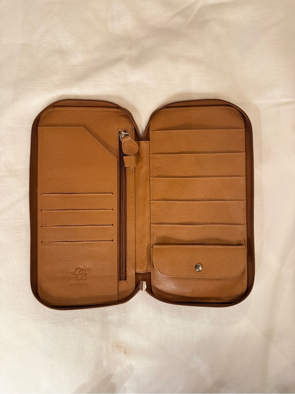 Leather Zip-Around Travel Wallet in Tan